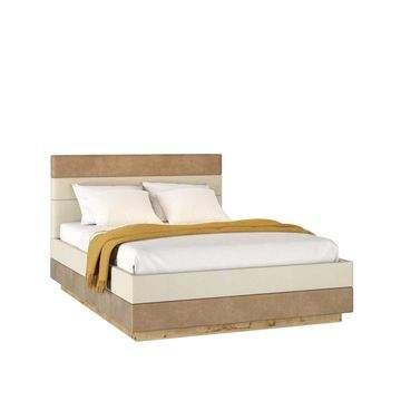 Кровать 1400 Аскис  дуб ирландский/кожзам молочный/бежевый/коричневый