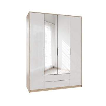 Шкаф 4-х створчатый с зеркалом Норд  дуб сонома светлый/белая аляска